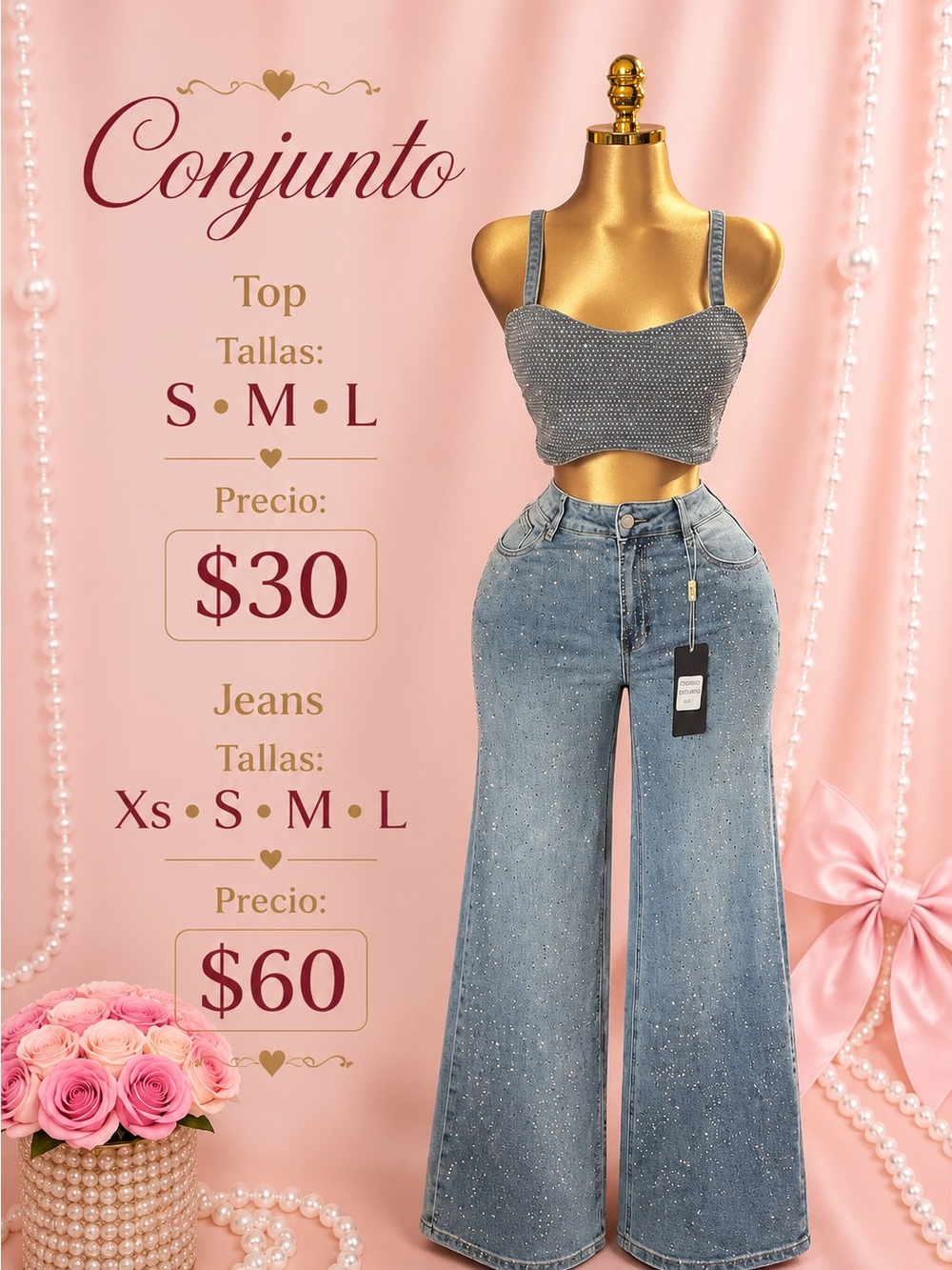 Women’s Jeans with Rhinestones and top